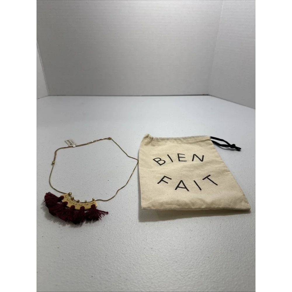 Madewell Supernova‎ Wine Colored Tassel Statement Necklace Adjustable OLD STOCK - Picture 3 of 4